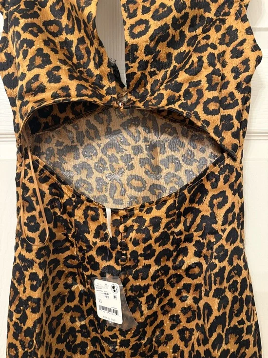 Free People Leopard Print Slip Dress with Black Lace Trim - Picture 7 of 9